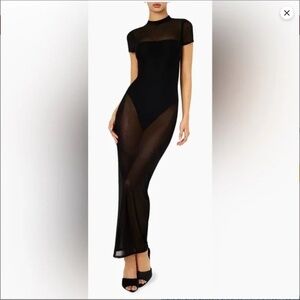 Good American Black Sheer Short Sleeve Maxi Dress